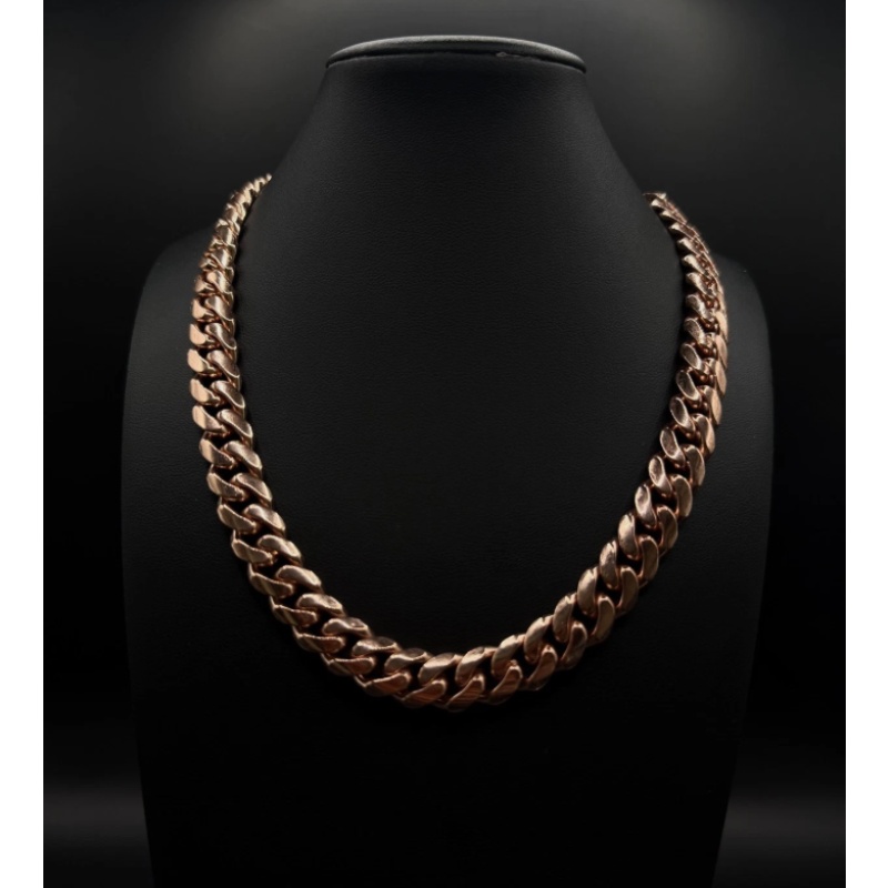 SILVER CUBAN LINK CHAIN 12MM 24IN 176.72G SOLID MIAMI CUBAN ROSE GOLD TONE