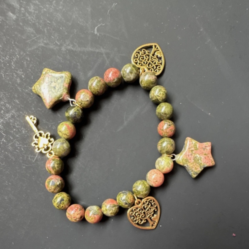 Handcrafted Unakite Dragon Jewelry Set Green Pink Earrings Pendant Bracelet